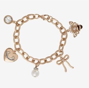 Juicy Couture 'Queen Bee' Gold Bracelet with Pearl Bow Heart Charms